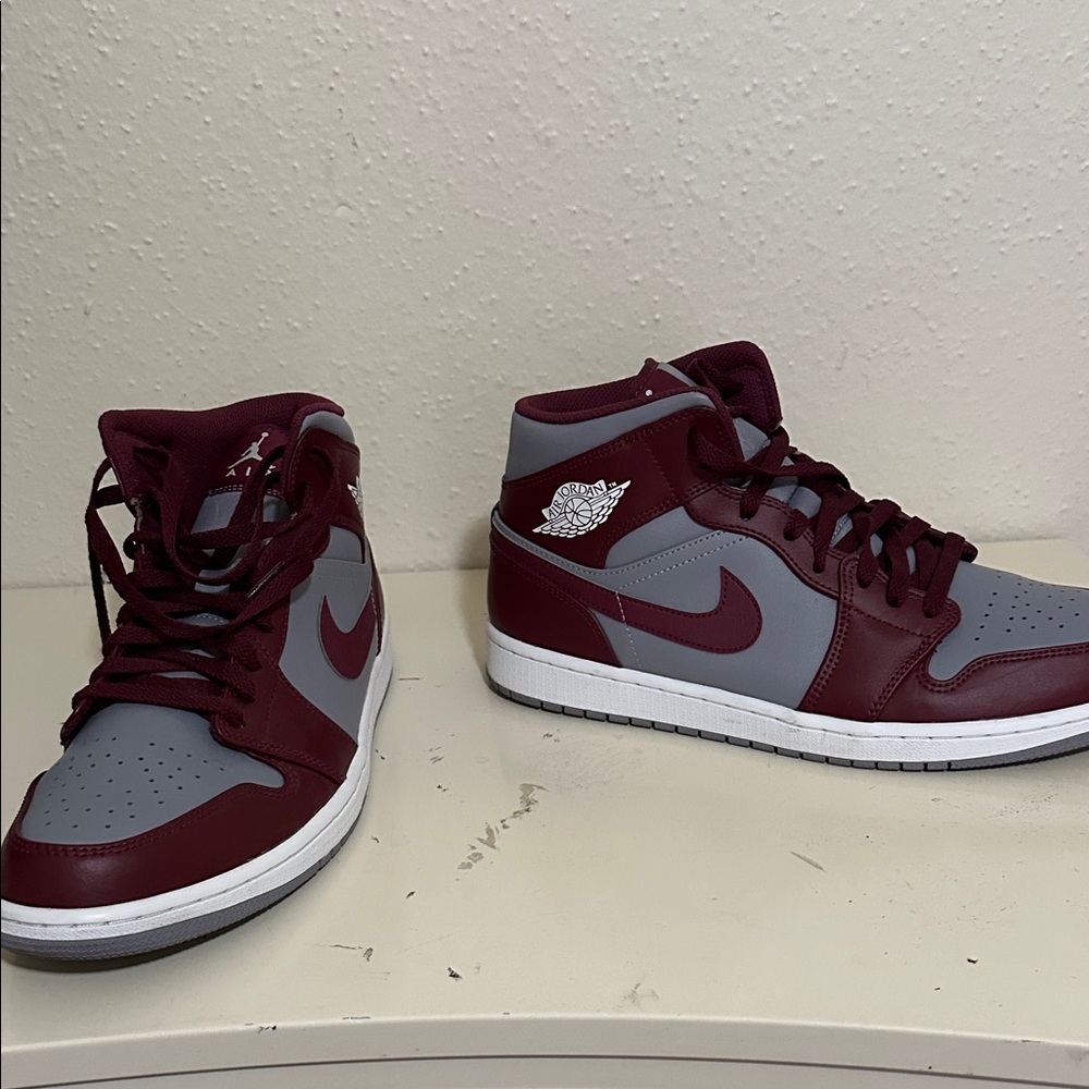 Jordan Maroon and Gray High-Top Sneakers